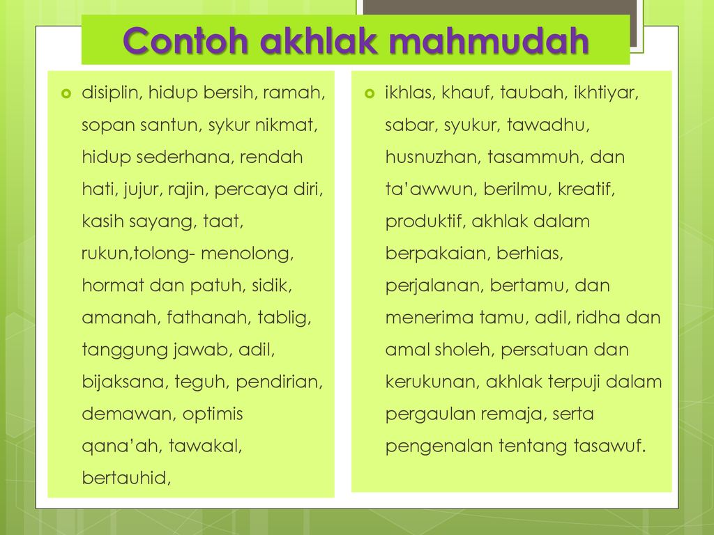 macam macam akhlak mahmudah
